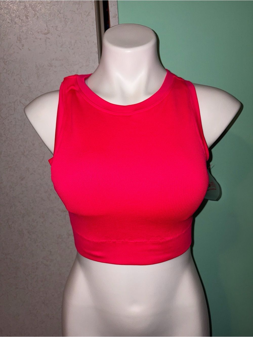 Ribbed Neon Pink Cropped Tank Top